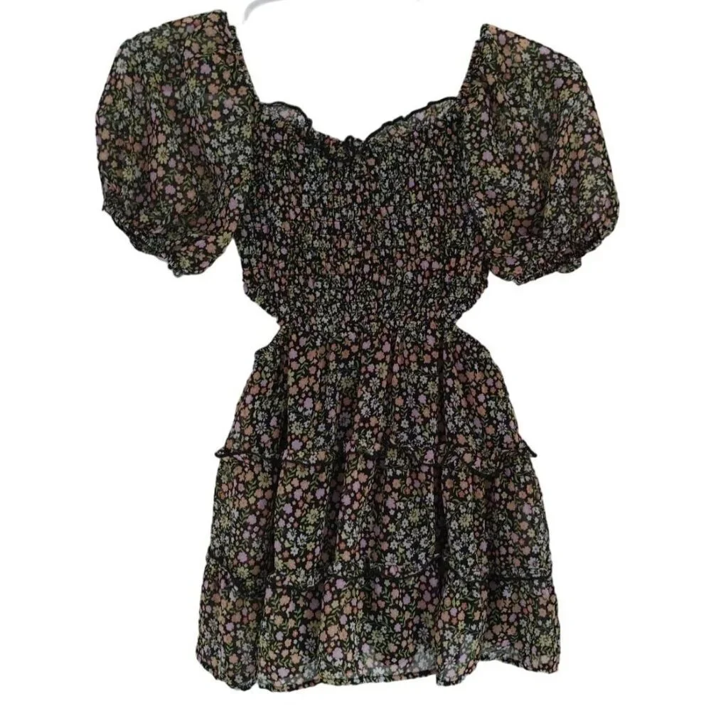 Art Class Girls Floral Ruffle Puff Sleeve Polyester Dress XS 4/5 T NWT.